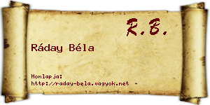Ráday Béla névjegykártya